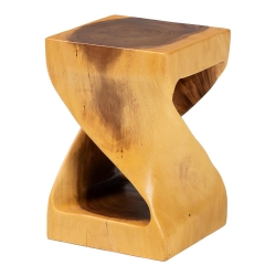 bali & pari Rapha Hand -carved Suar Wood Side Table with Shelf - Sculptural Accent Table with Twist Design, Modern Boho Style for Living Room or Bedroom